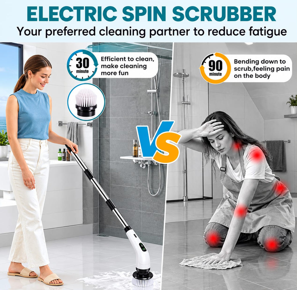9-in-1 Cordless Electric Spin Scrubber – Rechargeable Multi-Purpose Cleaning Brush