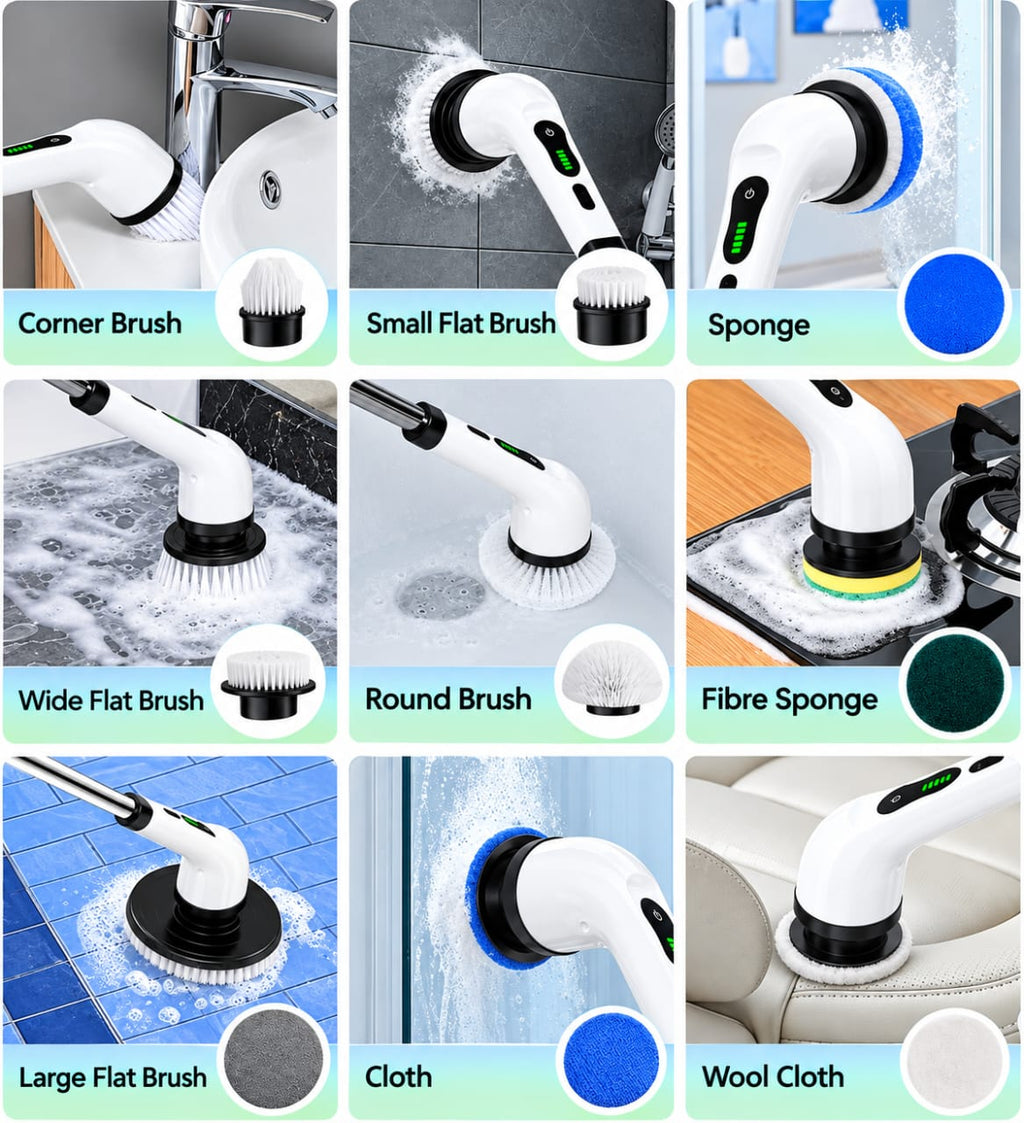 9-in-1 Cordless Electric Spin Scrubber – Rechargeable Multi-Purpose Cleaning Brush