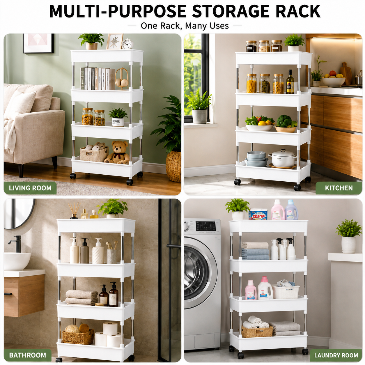 Rolling 4 layer multipurpose trolley