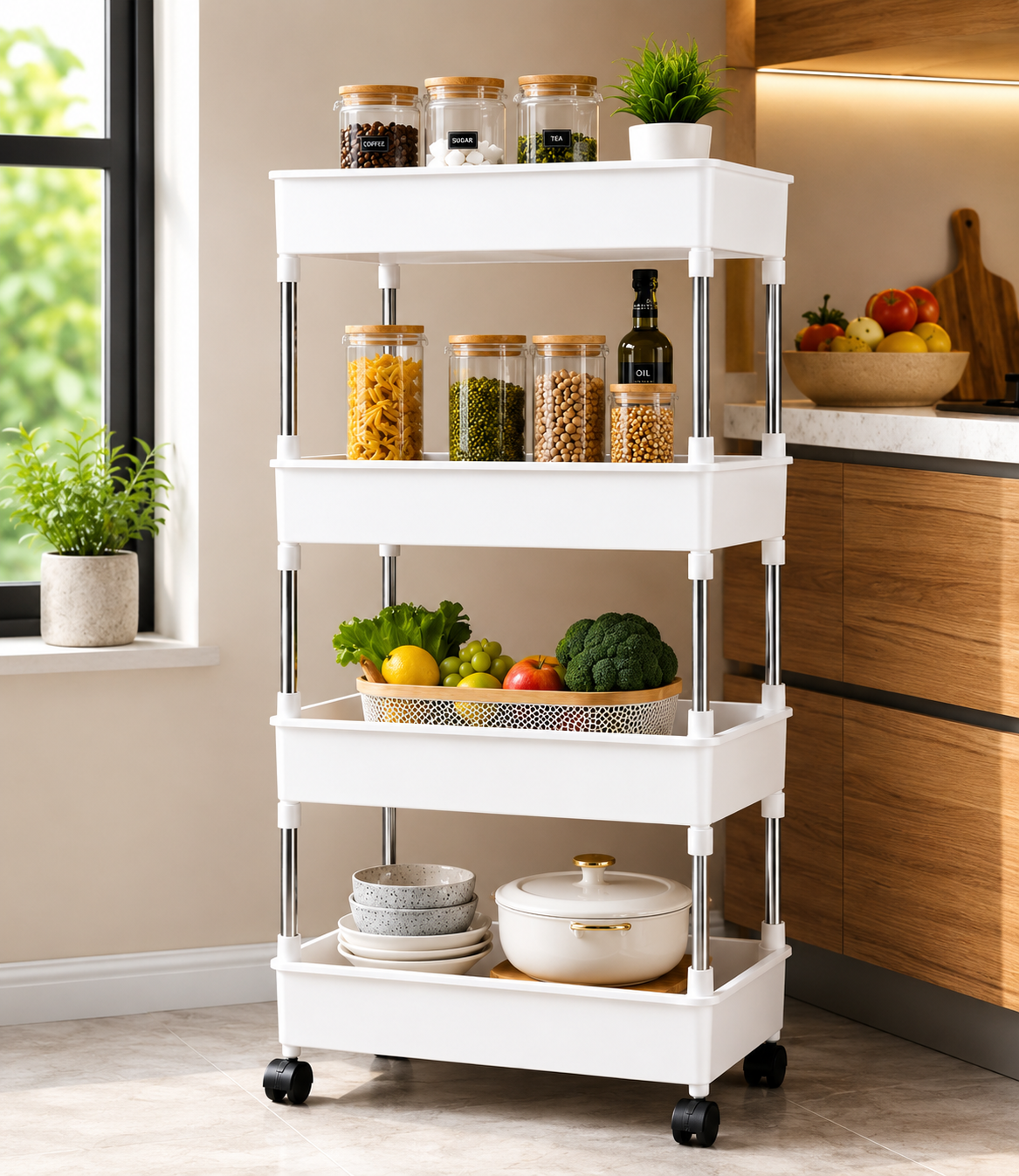 Rolling 4 layer multipurpose trolley