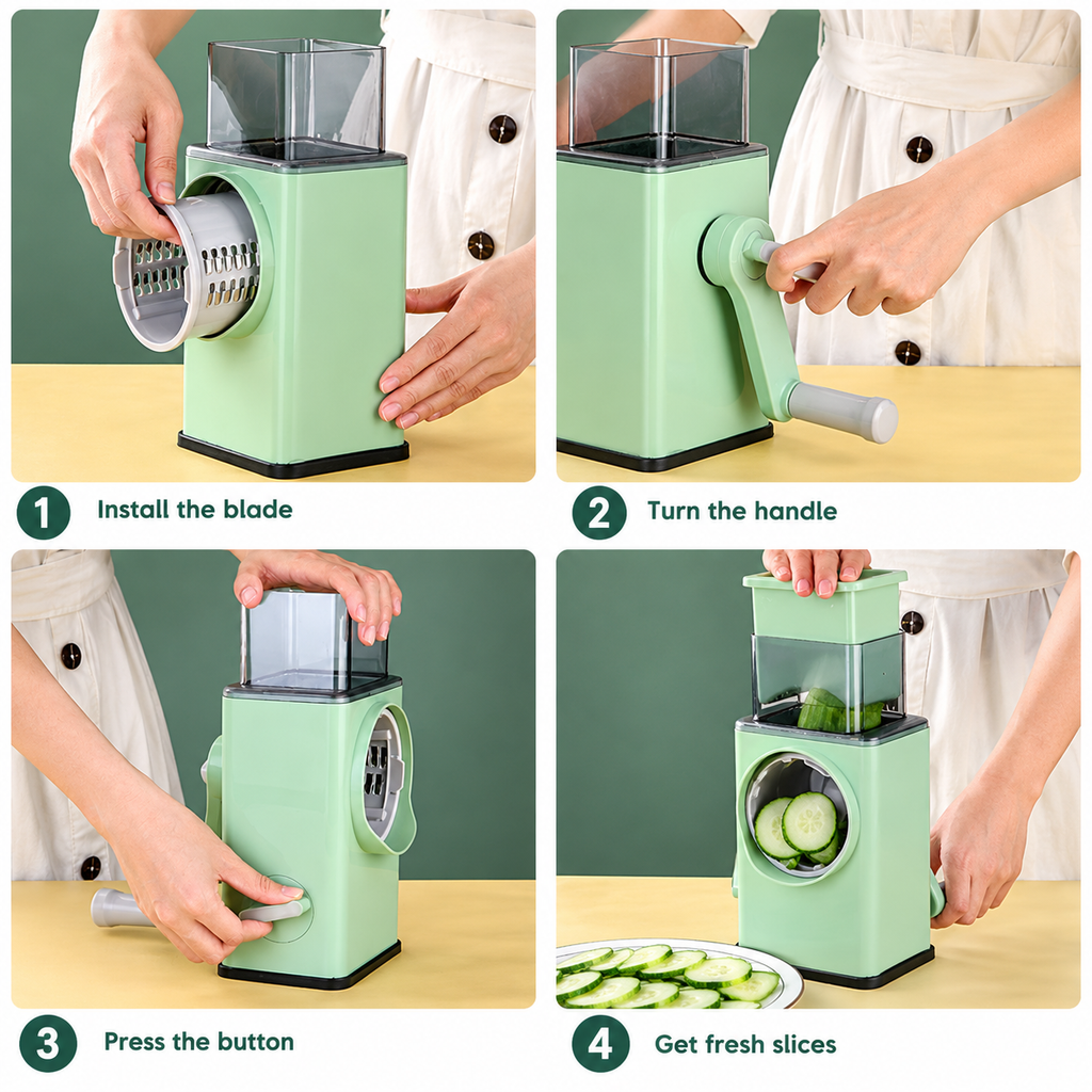 Manual Vegetable Slicer & Cutter – Multi-Blade Kitchen Tool